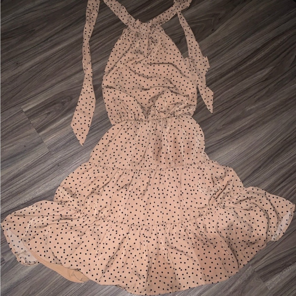 Polka Dot Halter Dress - Tan